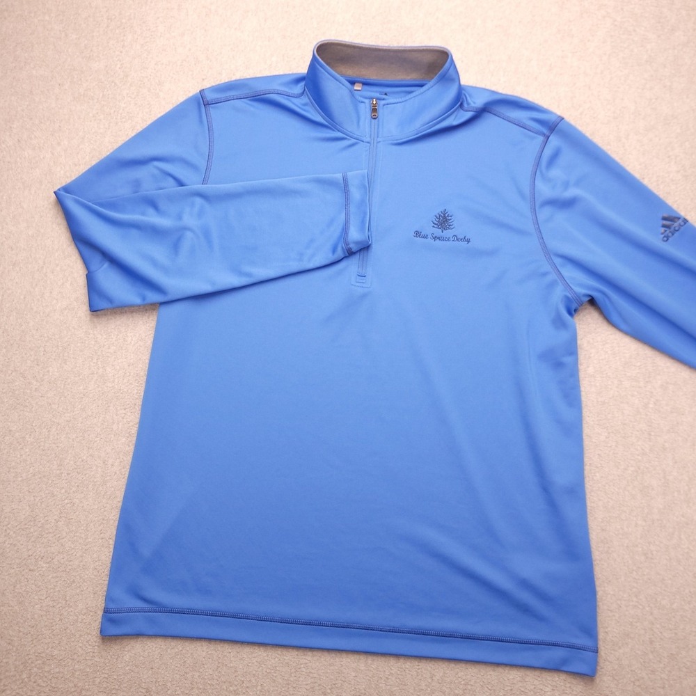 Adidas Pullover Mens‎ Large Blue 1/4 Zip Long Sleeve Golf Blue Spruce Derby - Picture 2 of 14